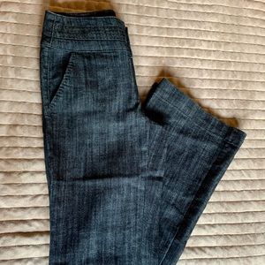 Wide leg dark trouser jeans. Light weight! Dress up with heels and or flip flops